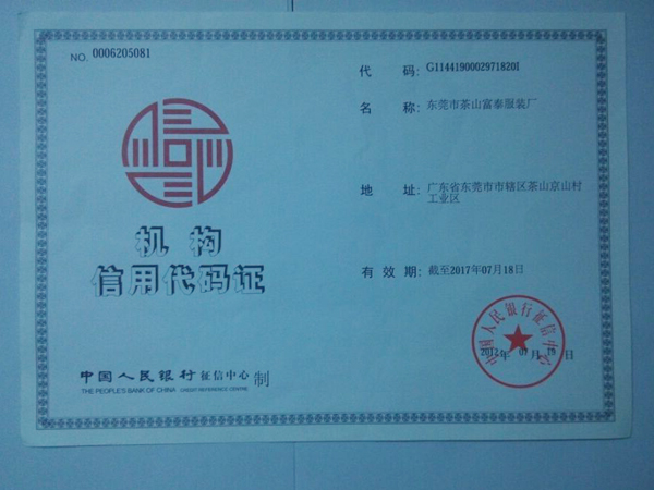 機(jī)構(gòu)信用代碼證